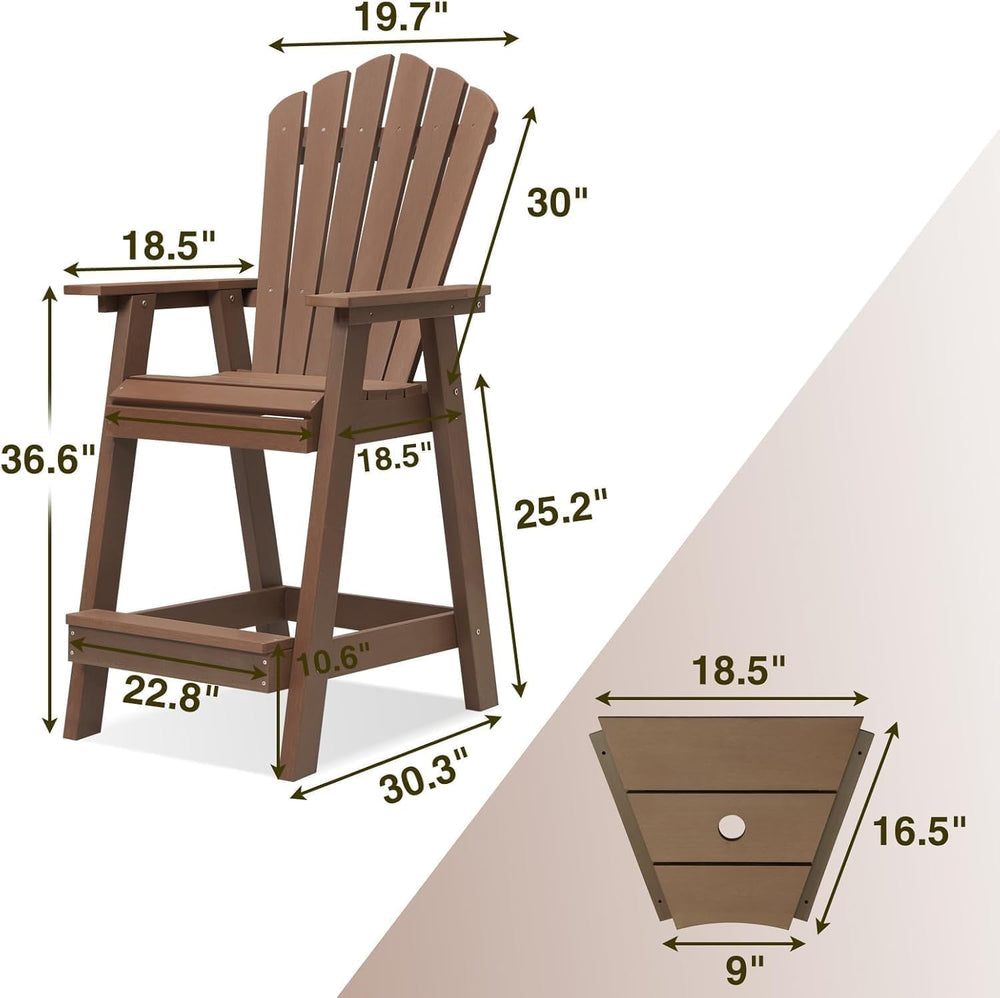 Psilvam Tall Adirondack Chair 1PC, Poly Lumber Outdoor Bar Stools,Brown