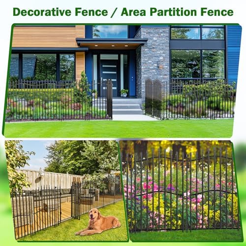 No Dig Garden Fence 40" H x 22.5'L with Gate Decorative Yard Dog Panels