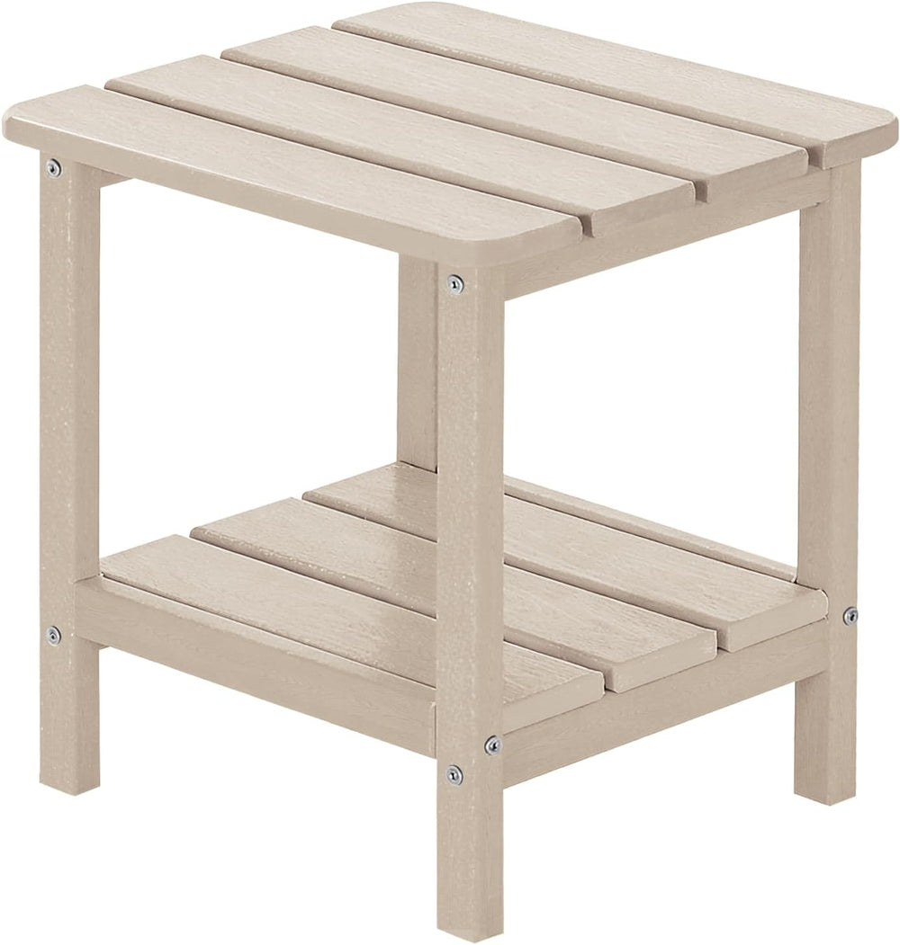 Patio Side Table HDPE Double Layer Storage Square Woodgrain Sand