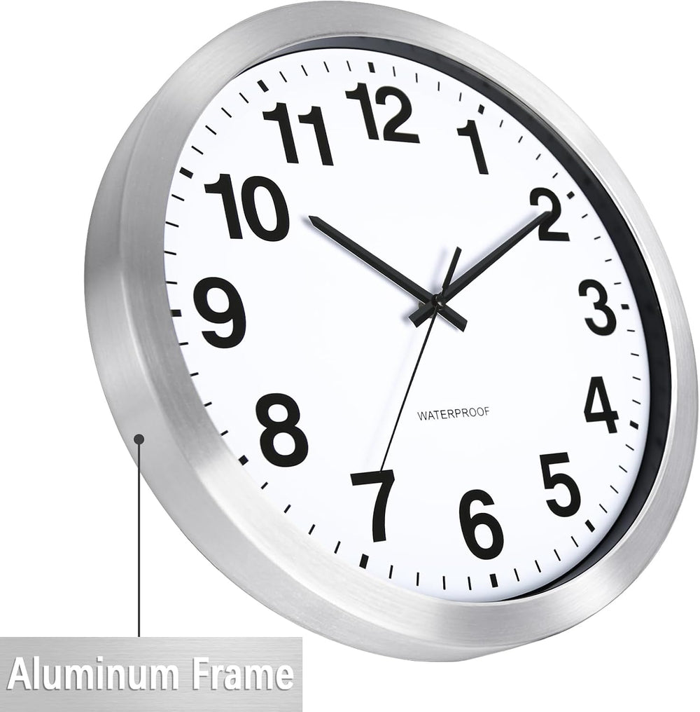 Caysie 16 Inch Sealed Large Outdoor Clocks Waterproof-Silver