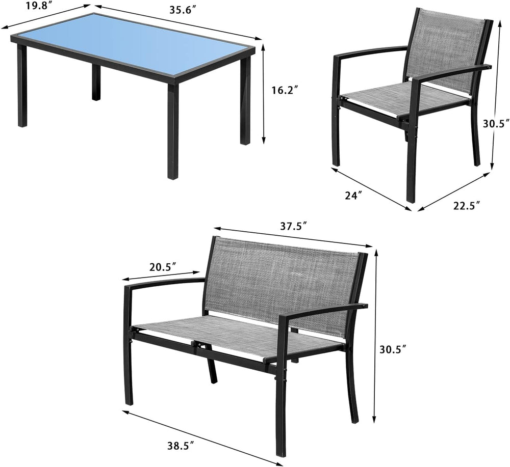 Devoko 4 Pieces Patio Furniture Set Outdoor Garden Patio Conversation Sets Po...