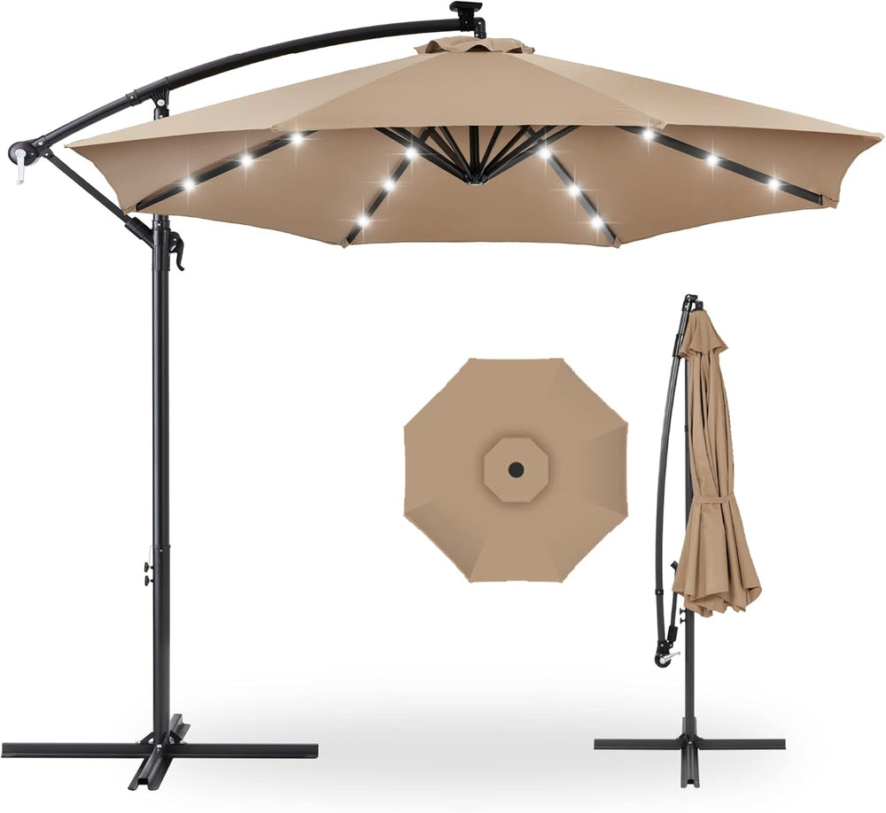 Best Choice Products 10ft Solar LED Offset Cantilever Hanging Market Patio Um...