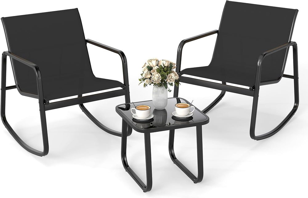 Tangkula 3 Piece Rocking Bistro Set, Patio Furniture Set with 2 Rocking Chair...
