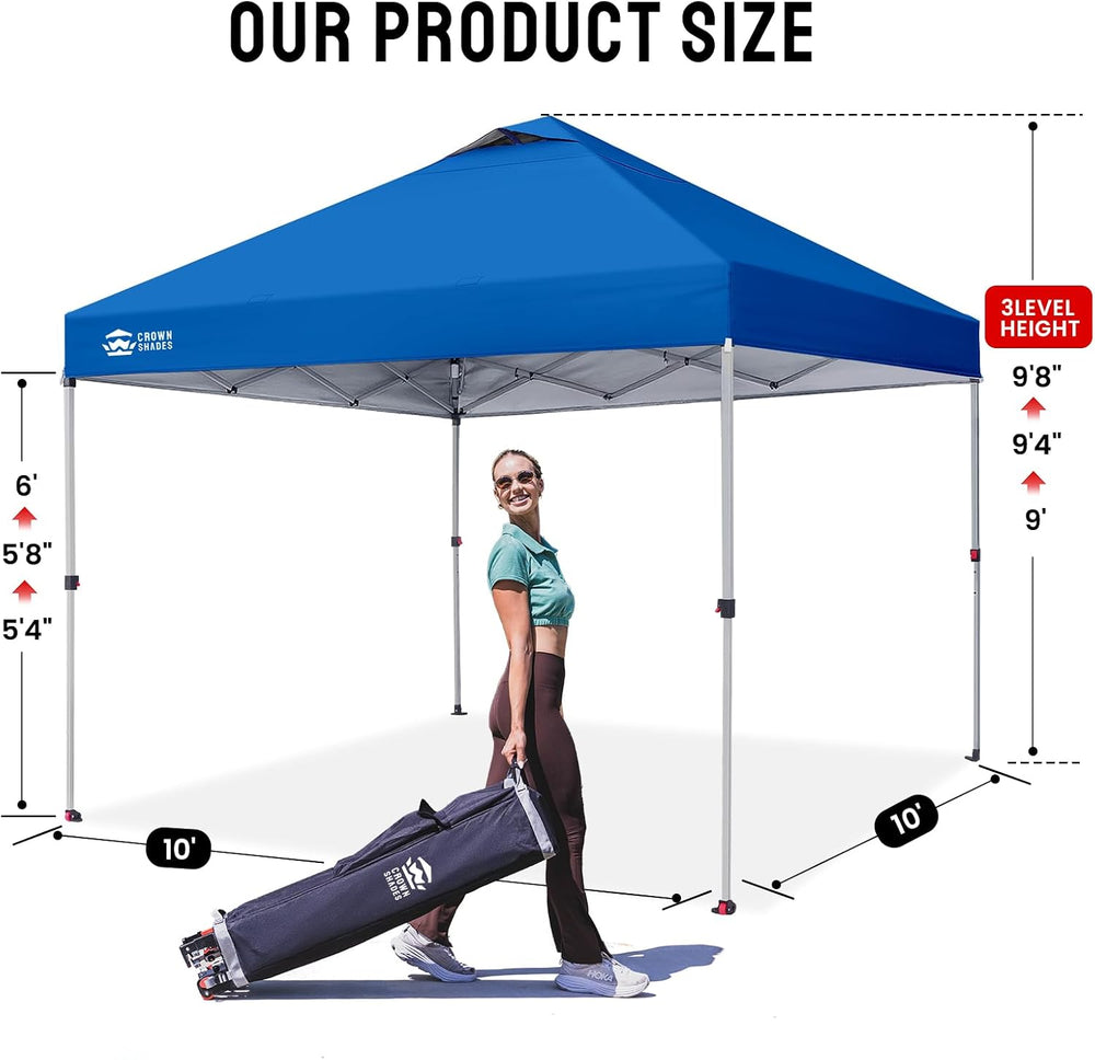 CROWN SHADES 10x10 Pop Up Canopy Tent with One Push Setup, Blue