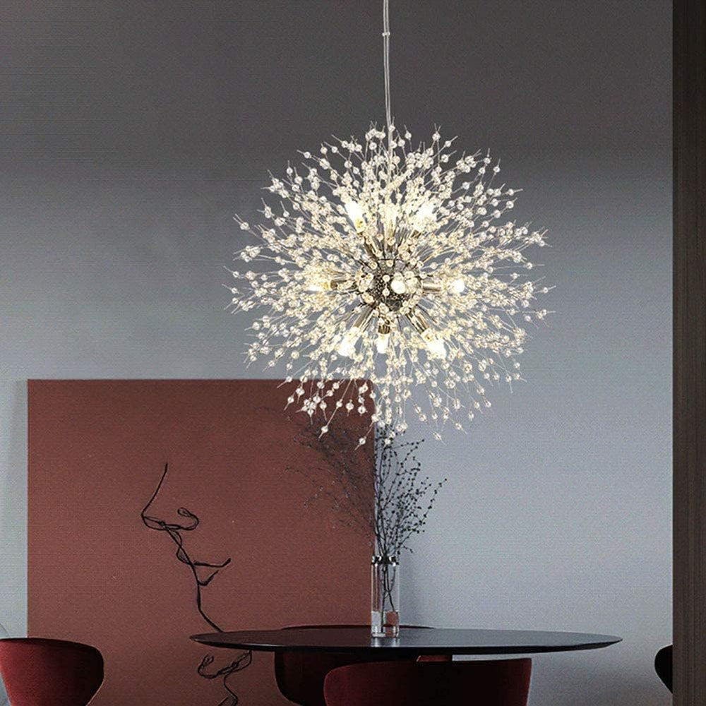 Modern Dandelion Firework Chandelier, Chrome, 9-Light