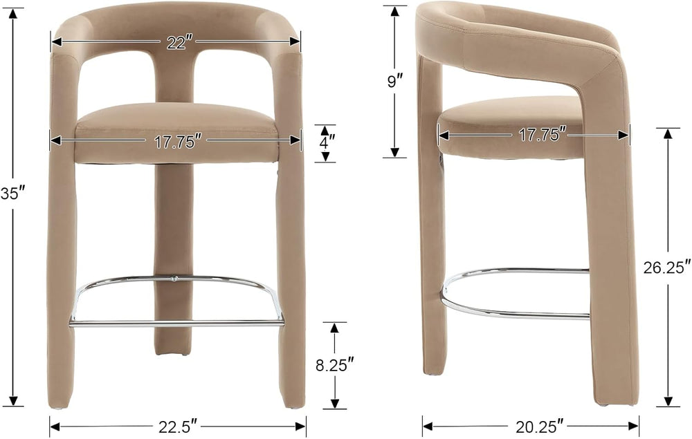 HNY Modern Barrel Bar Stools Set of 3, 26 Inch Upholstered Velvet Counter Hei...