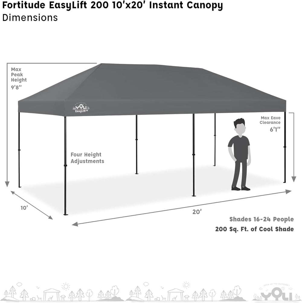 YOLI Fortitude EasyLift 200 Instant Pop-Up Canopy, 10x20 Heavy Duty Pavilion ...
