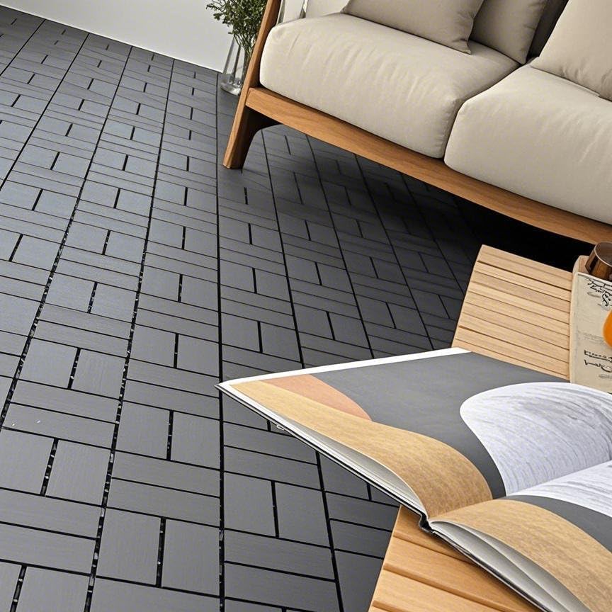 Plastic Interlocking Deck Tiles (44 PCS), 12x12 Inches Waterproof Outdoor Pat...