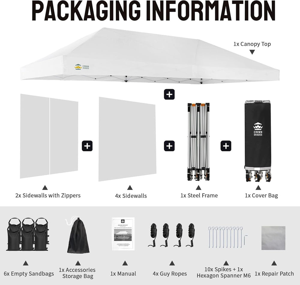 CROWN SHADES 10x20 Pop Up Canopy Tent, Event Shelter, White