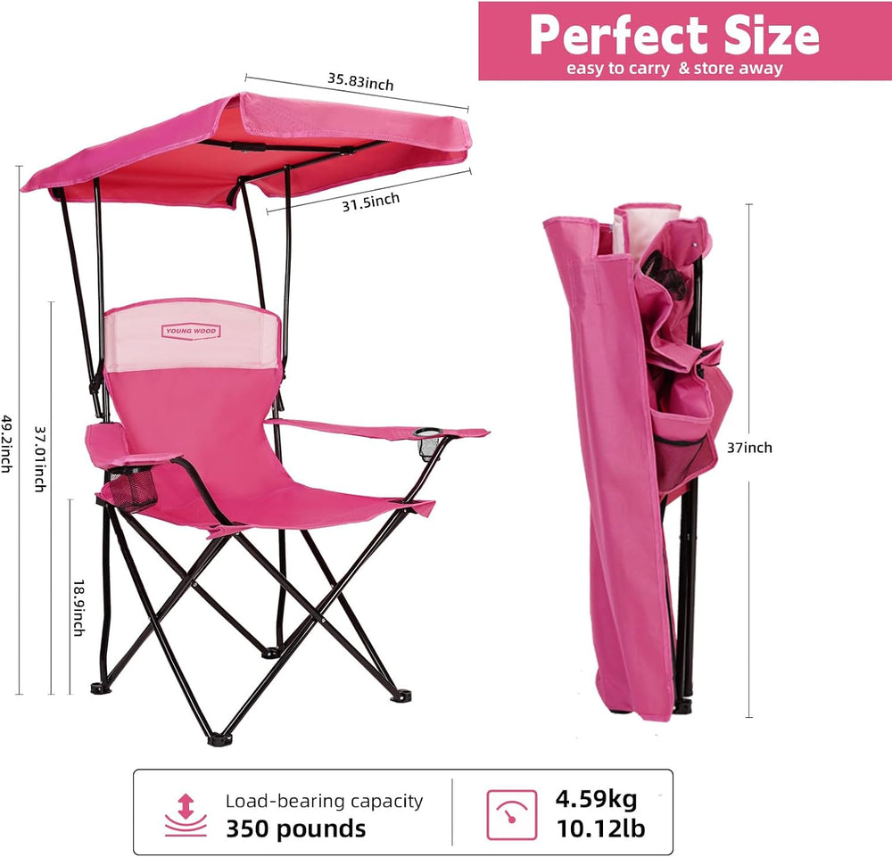 YOUNG WOOD Camping Chair with Canopy, Beach Chair with Shade,Portable,Lightwe...