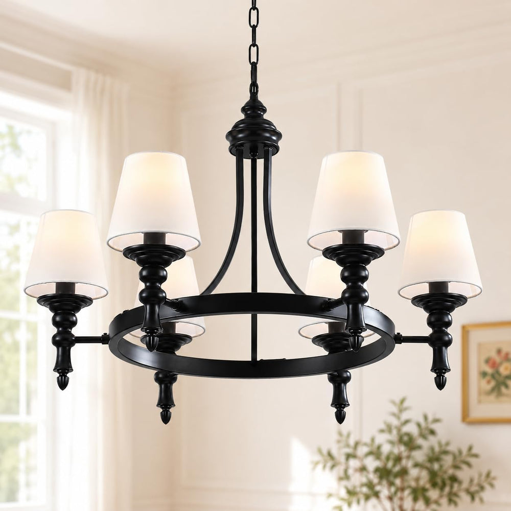29.9" Black Wagon Wheel Chandelier 6-Light Modern Farmhouse Chandeliers ...