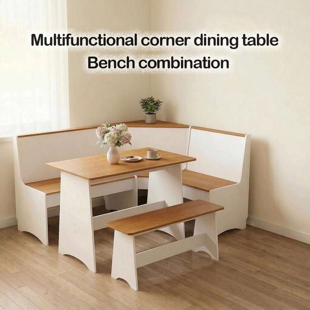 Farmhouse Breakfast Nook Table Set, Dining Nook Set with Corner Bench,with St...