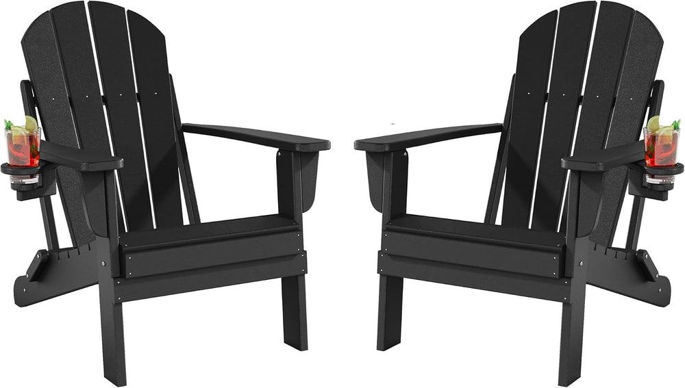Folding Adirondack Chairs Set of 2, All-Weather Resistant HDPE Patio Firepit ...