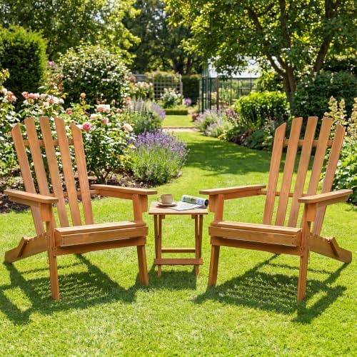 GIANTEX Wooden Adirondack Chair Outdoor Lounger Chair, Folding Adirondack Cha...