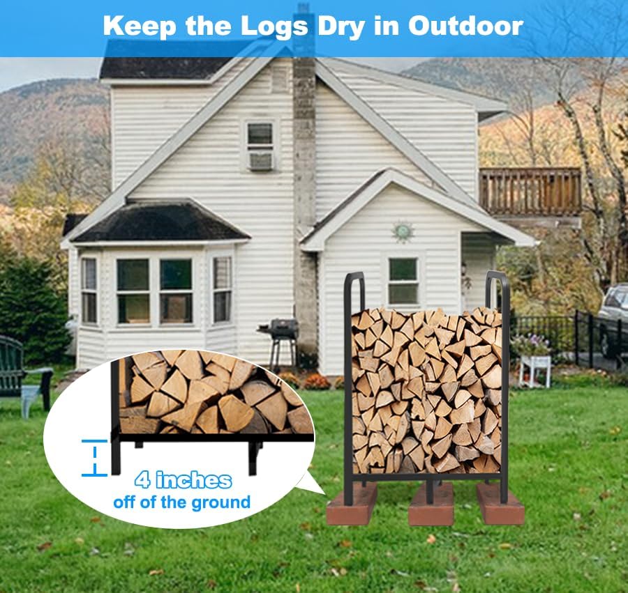 2.8ft Firewood Rack Holder, Adjustable Heavy Duty Fire Log Stacker Stand for ...