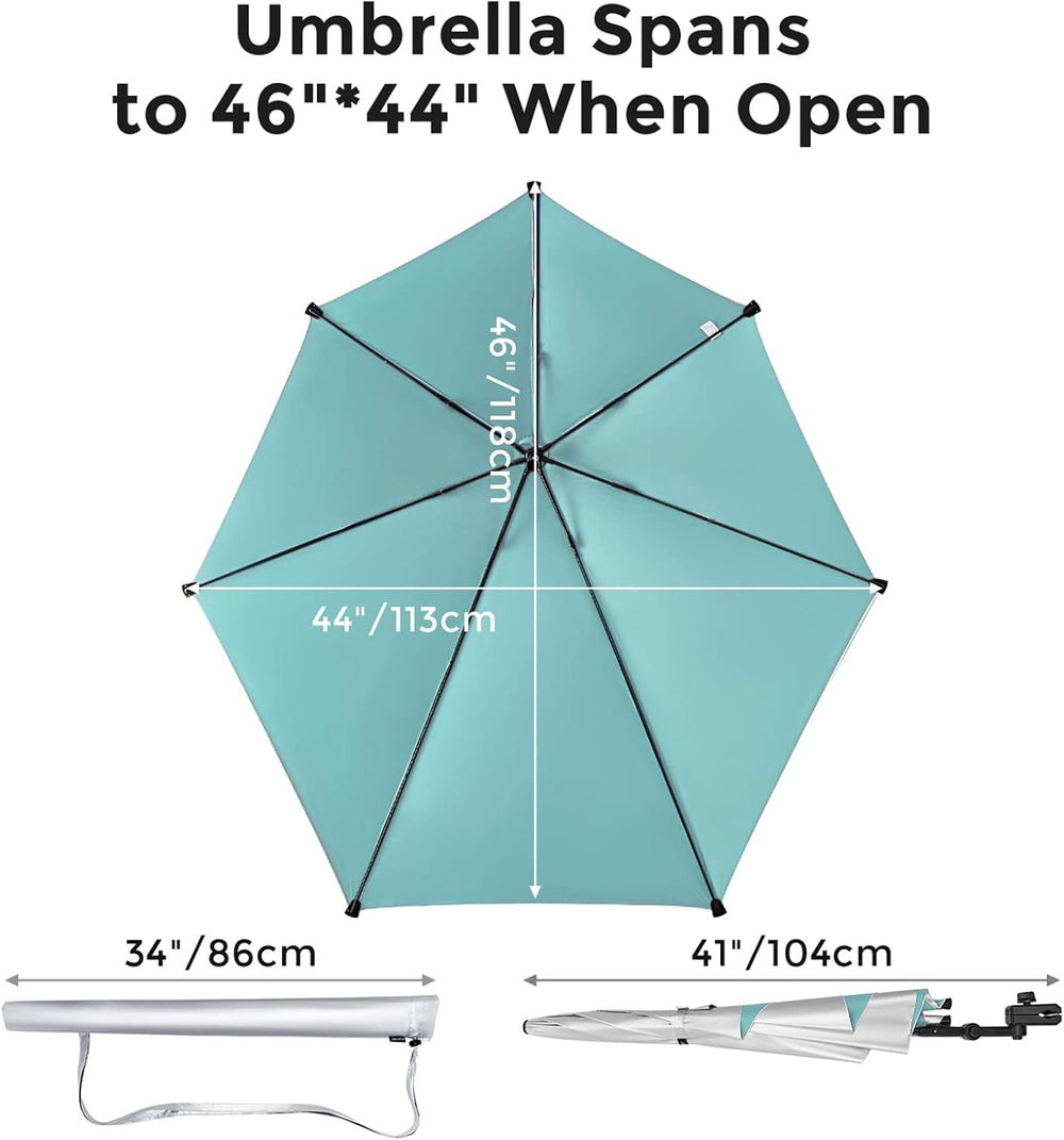 G4Free Beach Chair Umbrella with Universal Clamp UPF 50+ Golf Cart Umbrella