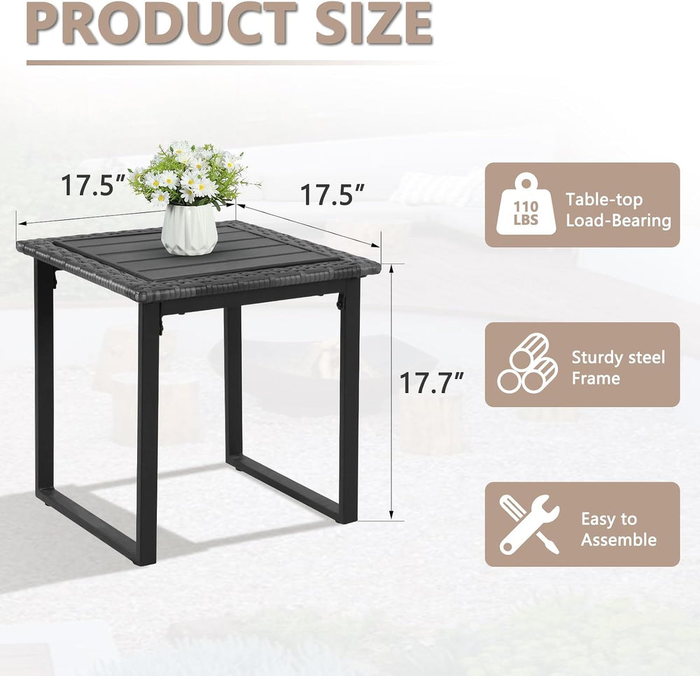 Wicker Outdoor Side Table for Patio, All Weather Small Square Rattan Outdoor ...