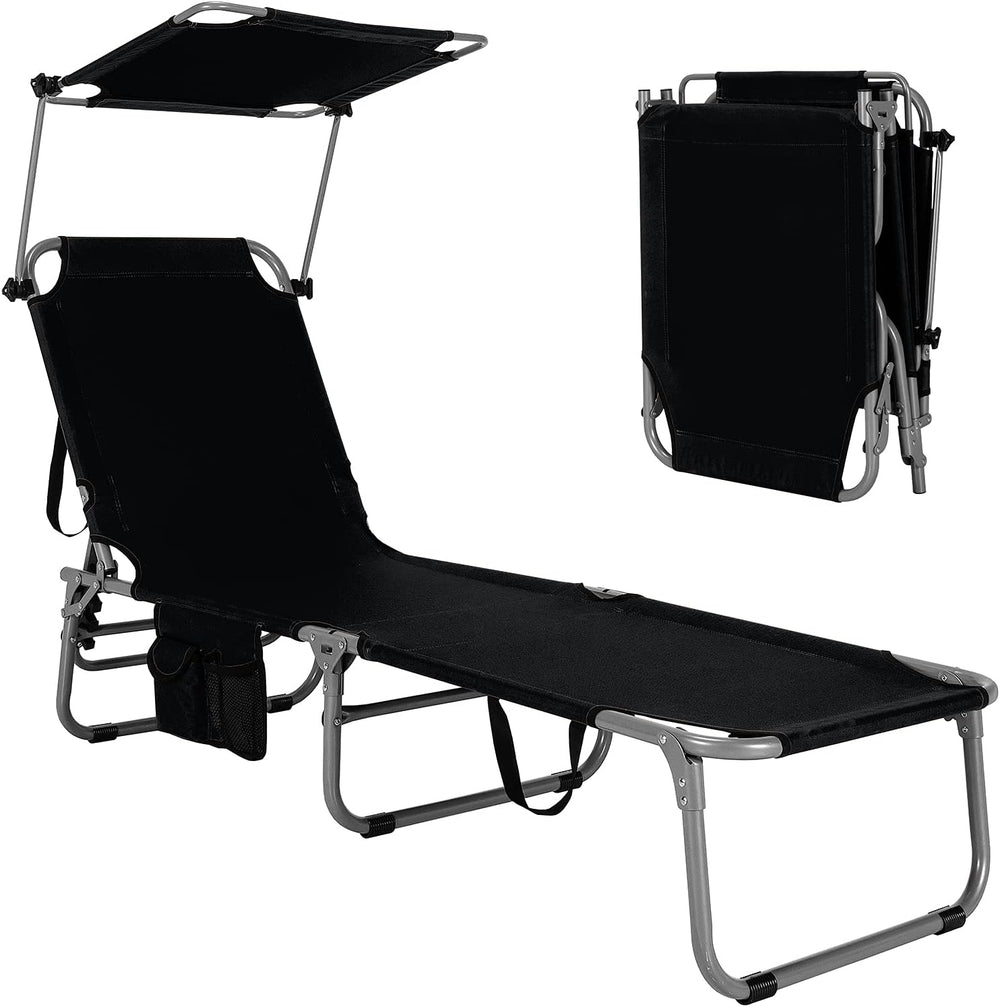 GYMAX Lounge Chair Outdoor with Canopy, 330LBS Portable Tanning Chair with Ad...