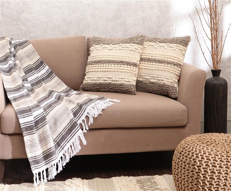 · REDEARTH · Boho Textured Handwoven Throw Pillow Cases - Boho Glam Taupe