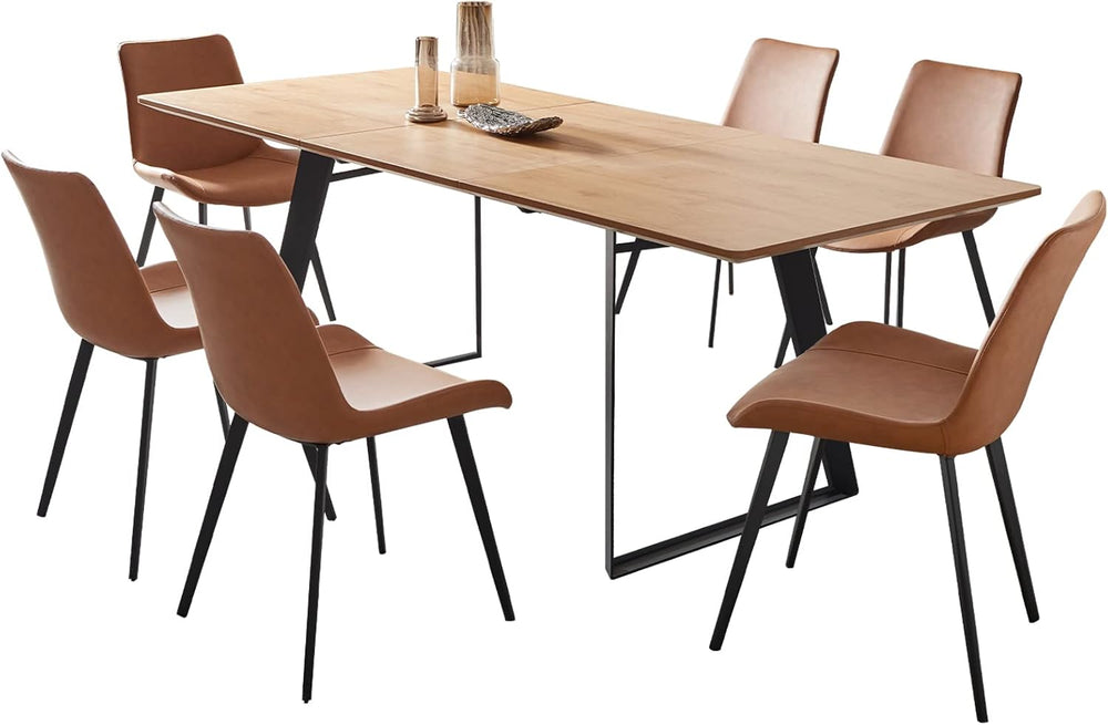 ZckyCine 51‑67 Inch Expandable Dining Set with 6 PU Leather Chairs, Wooden Fu...