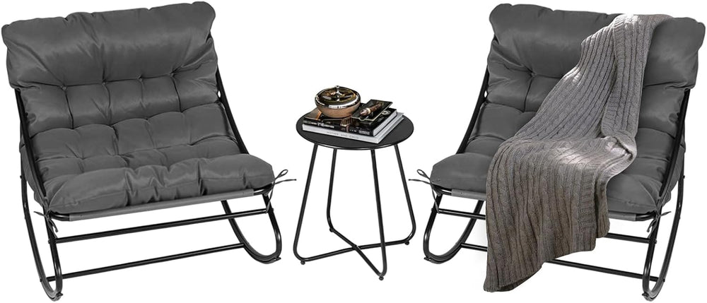 VINGLI Rocking Patio Chairs Set of 2 with Side Table, Heavy Duty 400 LBS Capa...