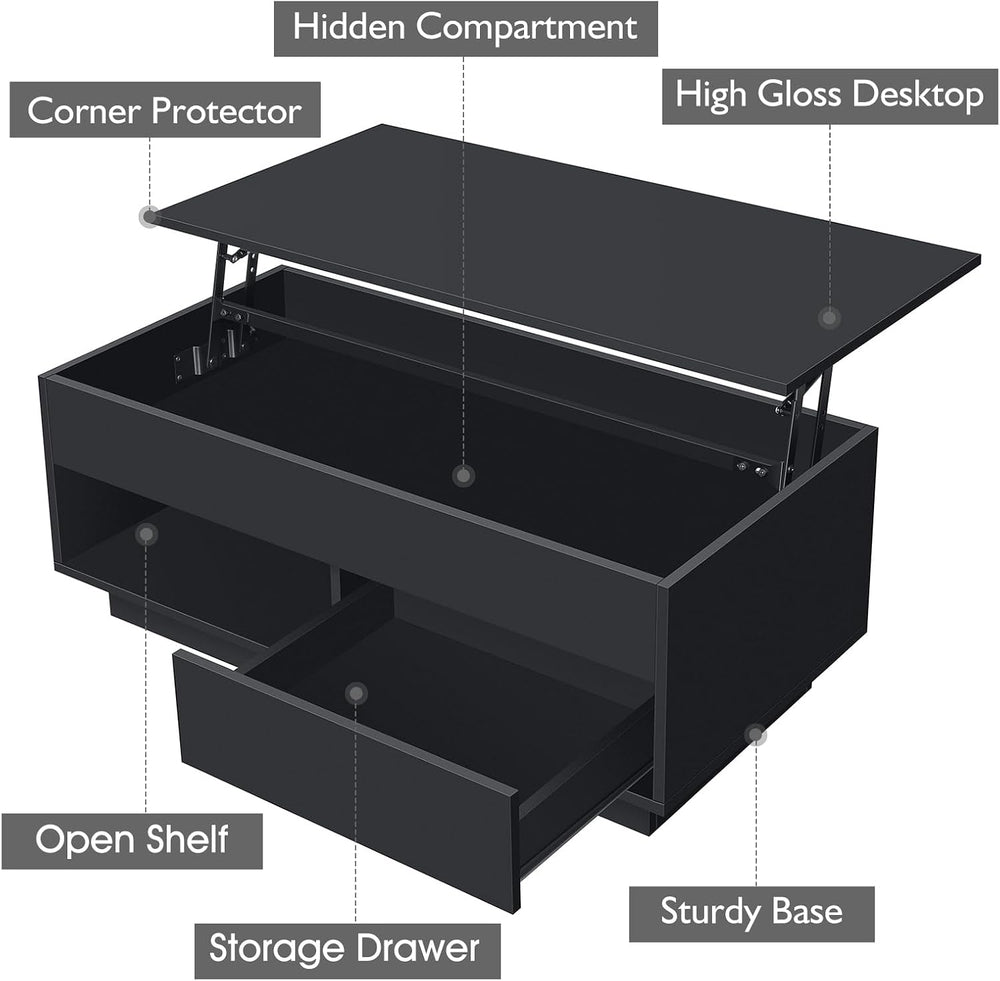 HOMMPA 40" Lift Top Coffee Table with Storage LED Coffee Table Morden Hi...