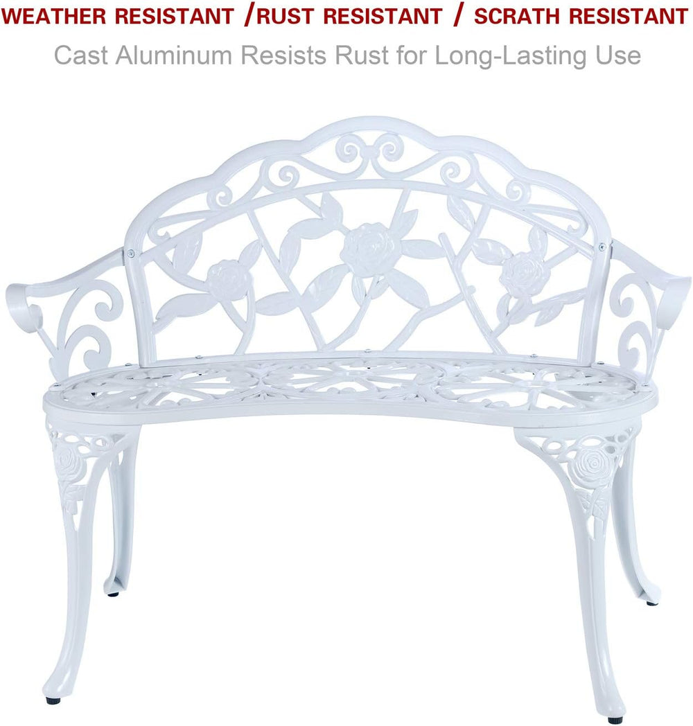 Patio Balcony Bench Double Seat, Anti-Rust Cast Aluminum Patio Garden Bench f...