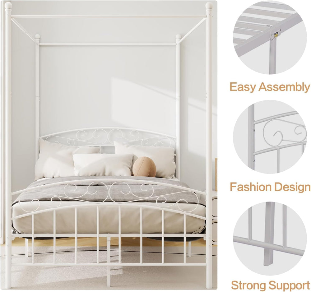 alazyhome Metal Canopy Bed Frame Full Size with Headboard & Footboard