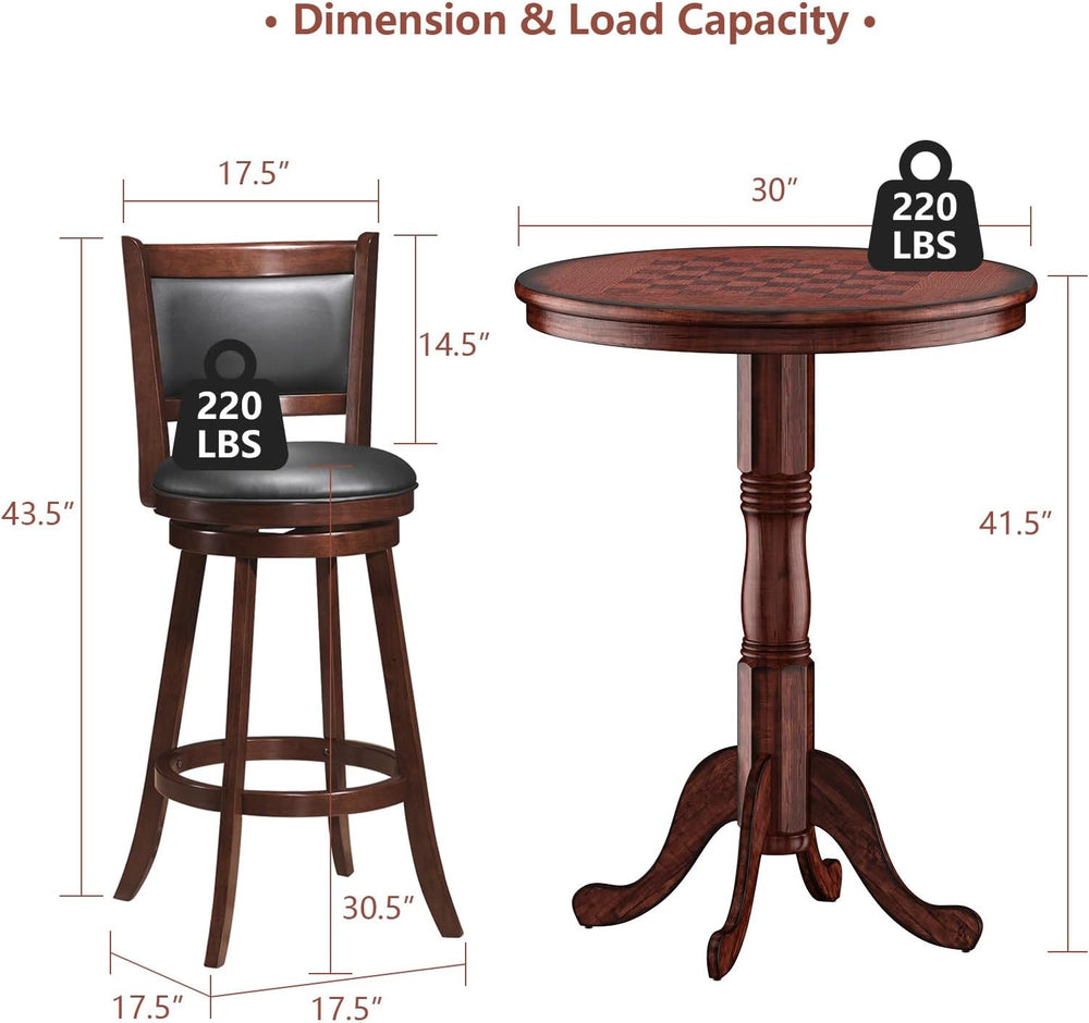 Giantex 3 Pcs Dining Table Set, Wooden Pub Pedestal Side Table with Stable Ba...