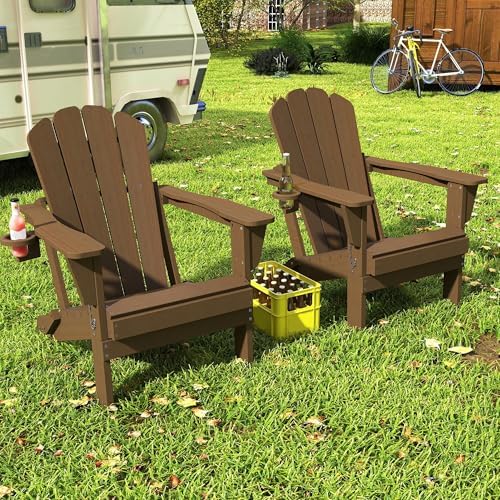 Domi Folding Adirondack Chair Set of 2, HDPE All-Weather Adirondack Chairs wi...