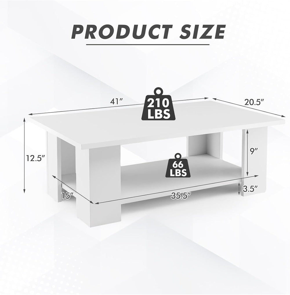 Tangkula 2-Tier Coffee Table, Modern Rectangular Center Cocktail Table with 5...