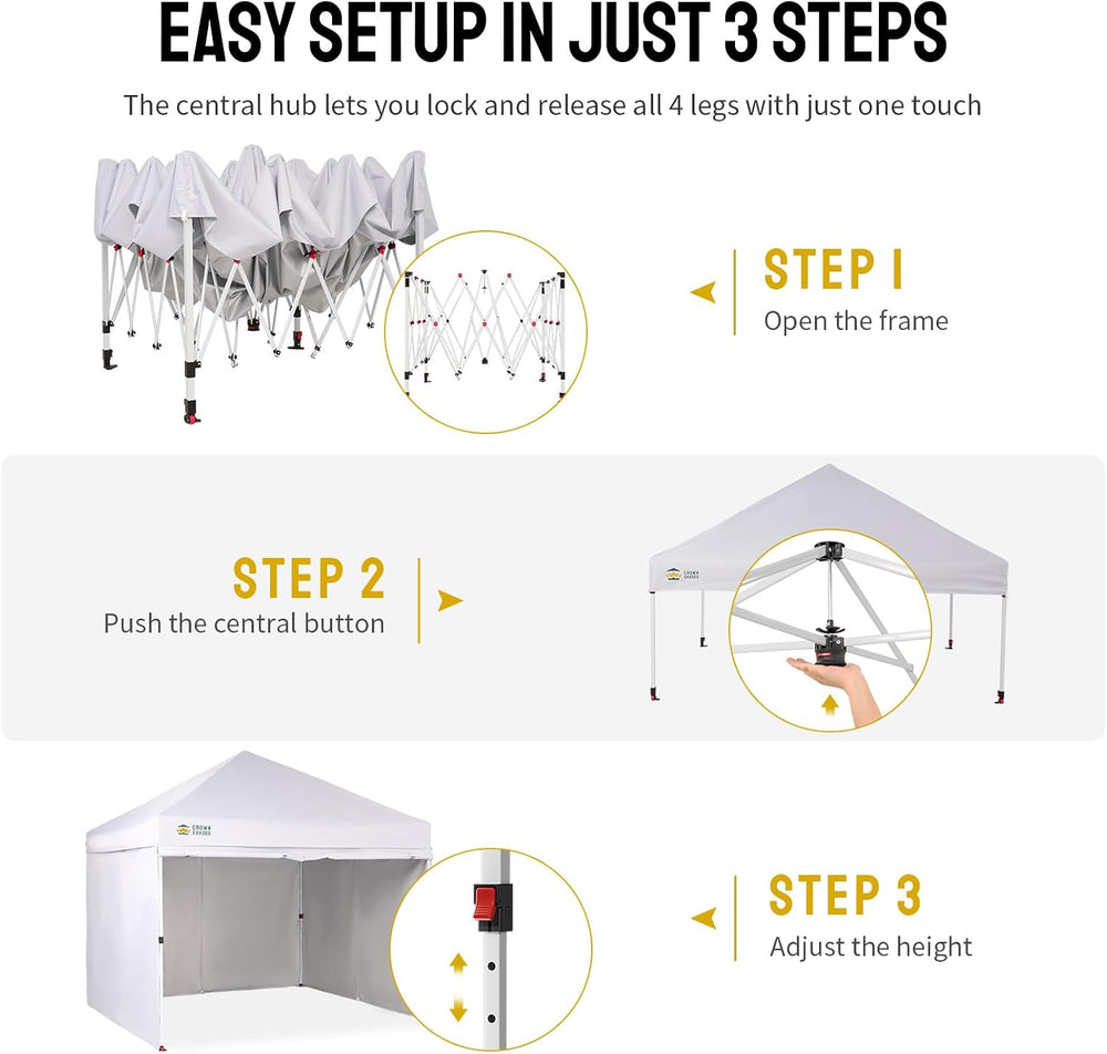 CROWN SHADES 10X10 Commercial Pop Up Canopy Tent with Sidewalls, White