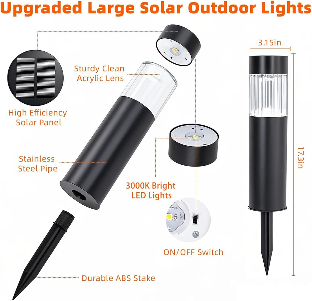 Sublume Solar Pathway Lights Outdoor, 4 Pack Large Metal Stainless Steel Sola...