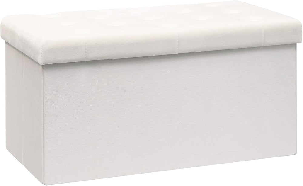 B FSOBEIIALEO Folding Storage Ottoman, 31.5" Long Ottomans Bench, White