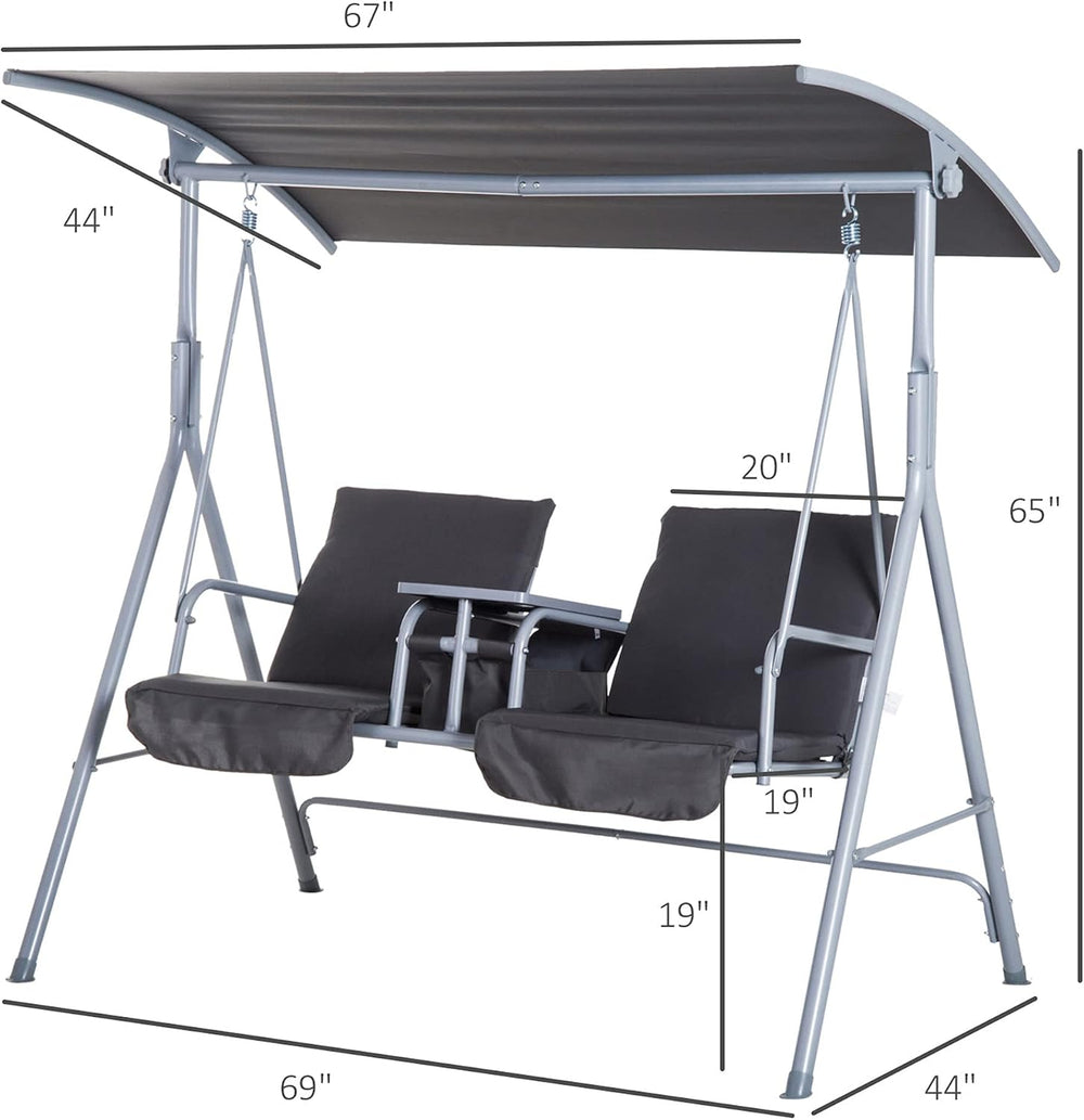 Outsunny 2 Person Porch Swing with Stand Canopy Outdoor Swing Gray
