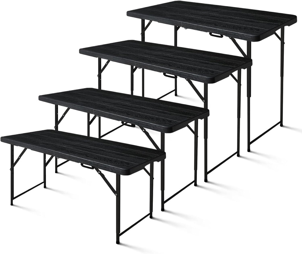 4ft Folding Table, Portable Fold-in-Half Adjustable Height Utility Table for ...