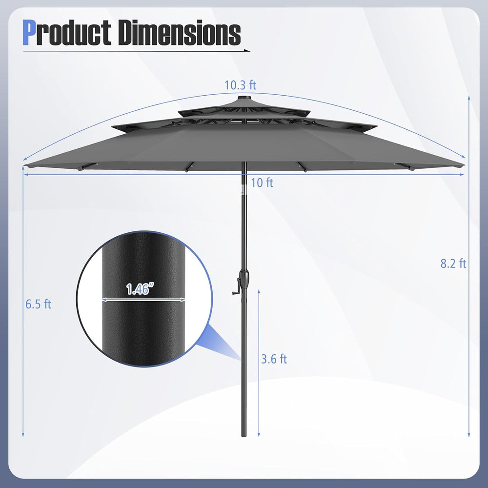 Tangkula 10 FT Solar LED Patio Umbrella, 3-Tier Vented Outdoor Market Table U...