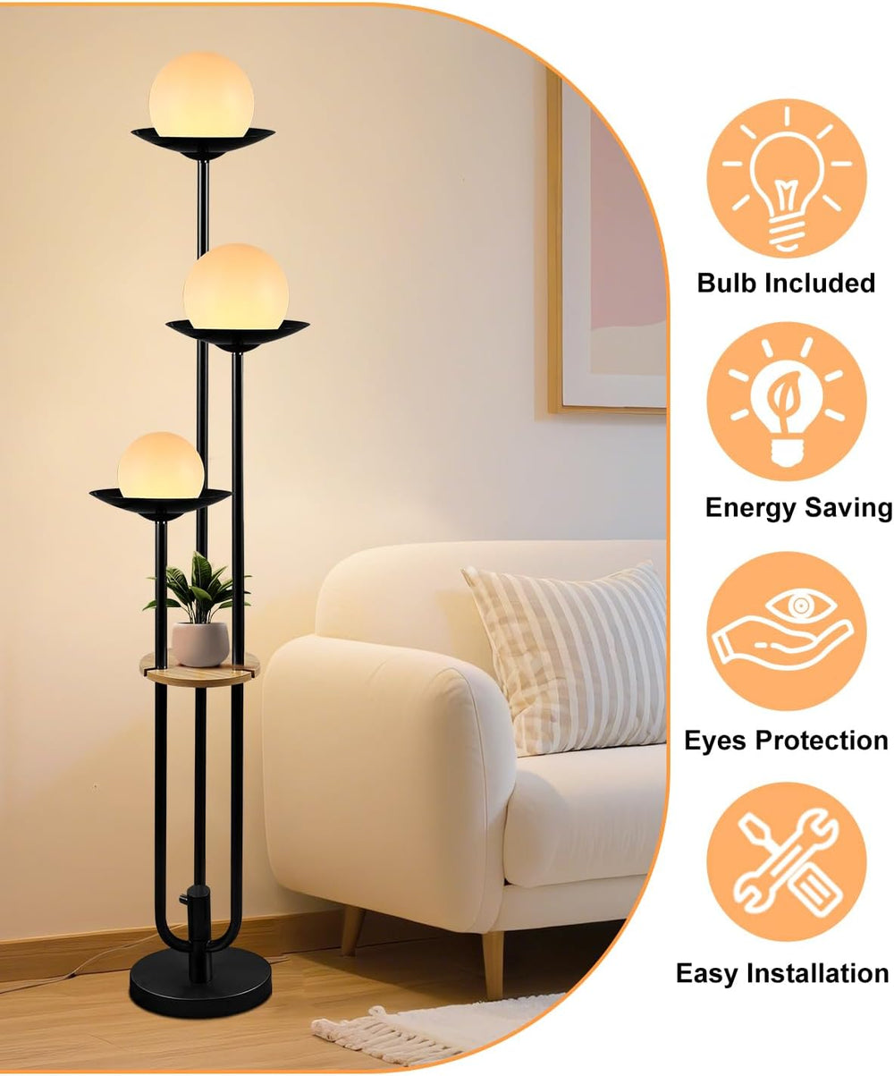 63IN Globe Floor Lamp with Table, 3-Lights Modern Dimmable Floor Lamps with 3...