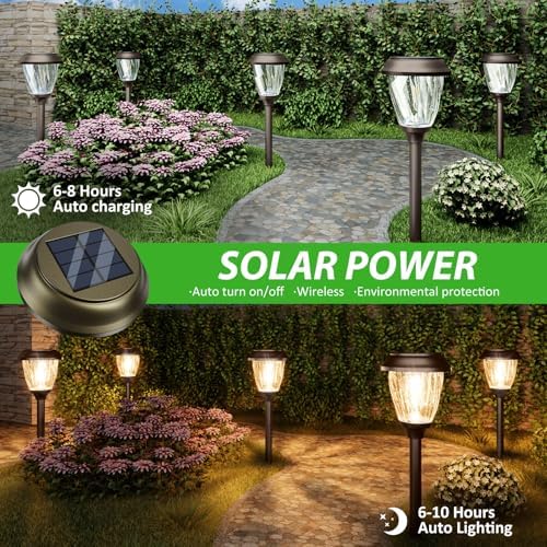 XMCOSY+ Solar Pathway Lights Outdoor 6 Pack, 10/25 LM Solar Yard Lights