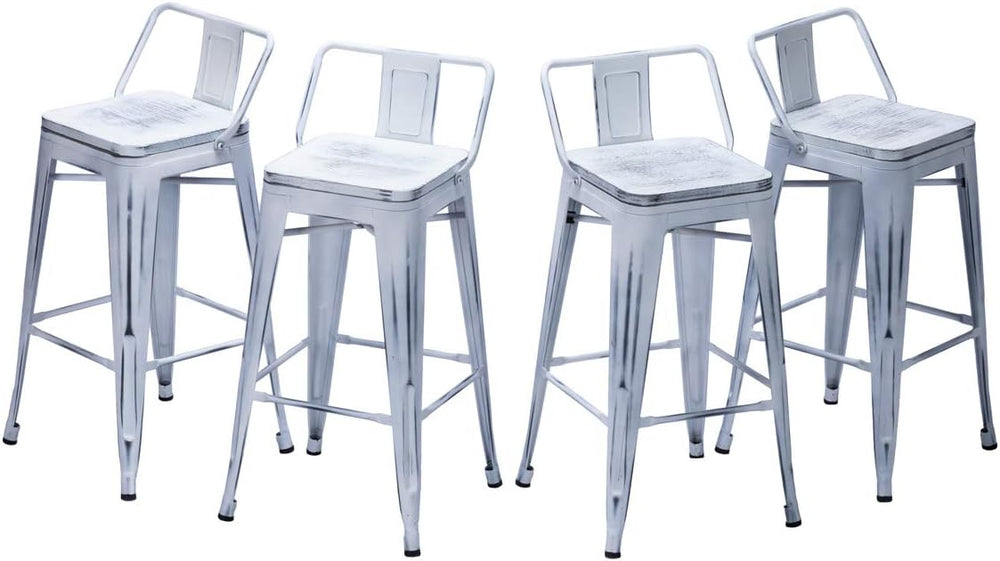 Metal Bar Stools with Back Set of 4 Kitchen Counter Height Stools with Wooden...