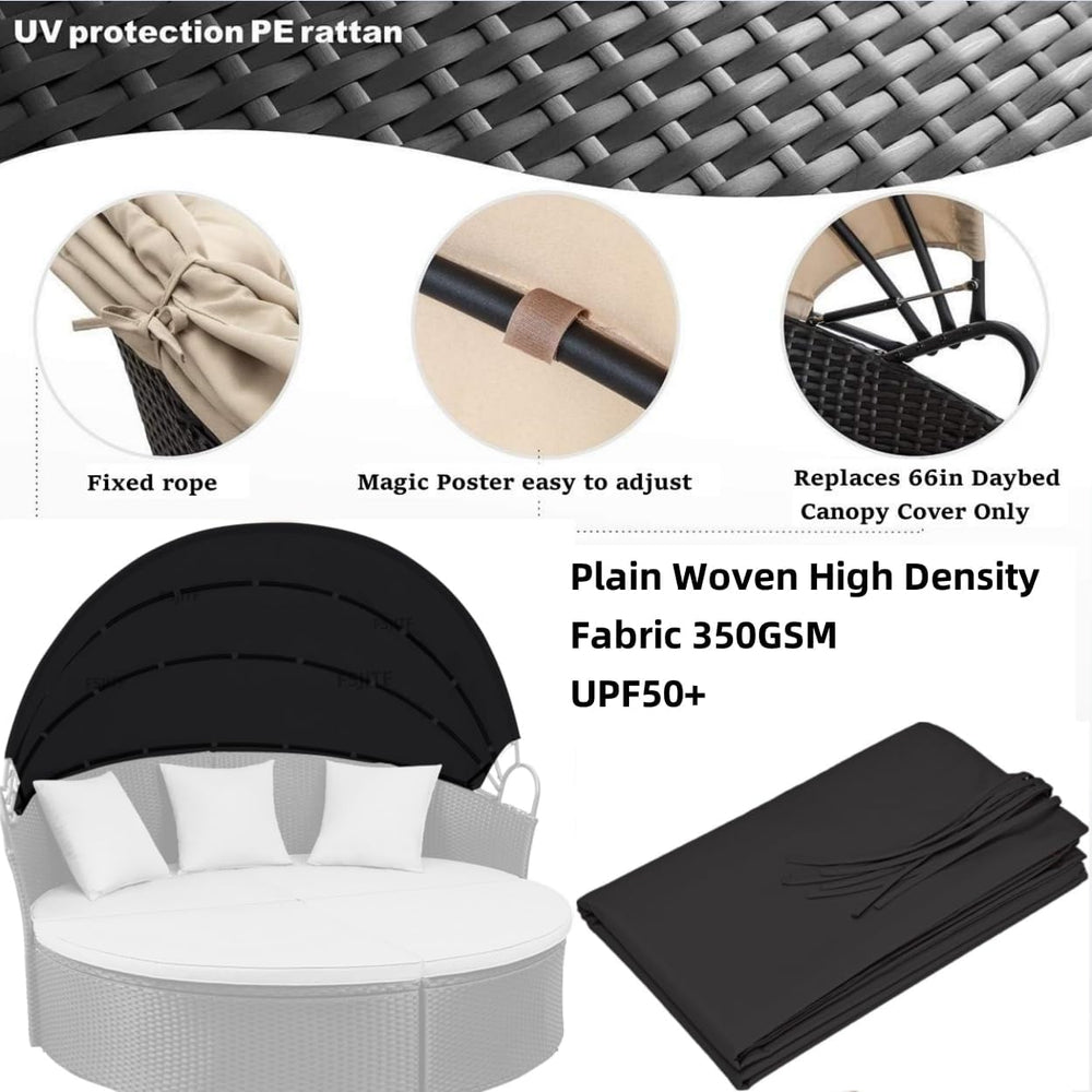 Outdoor 66in Round Daybed Replacement Canopy Cover,Black