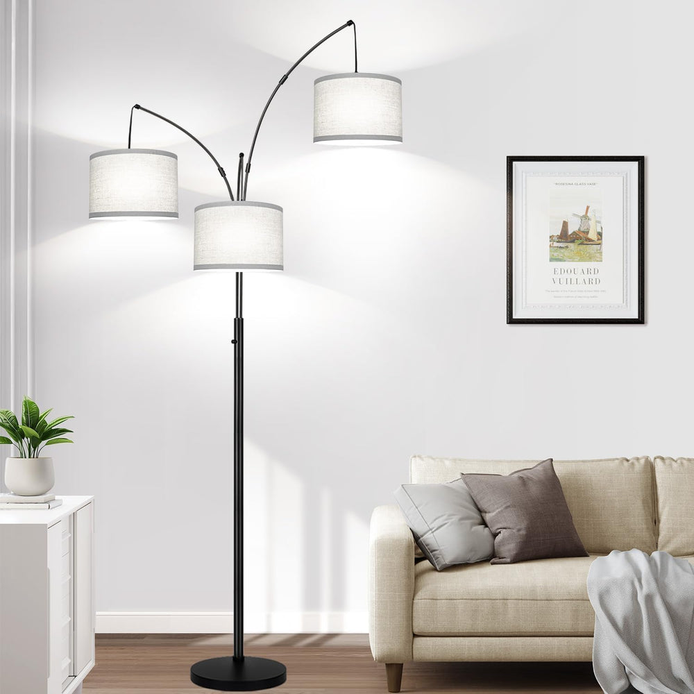 Dimmable Floor Lamp, 3 Lights Black Arc Floor Lamp, Modern Tall Standing Tree...