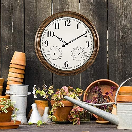 16 Inch Large Outdoor Wall Clock,Waterproof Vintage Non-Ticking Clock with Th...