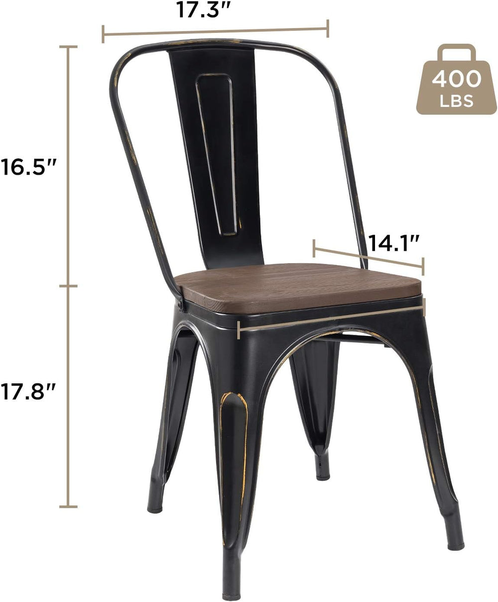 JUMMICO Metal Dining Chair Stackable Industrial Vintage Kitchen Chairs Indoor...