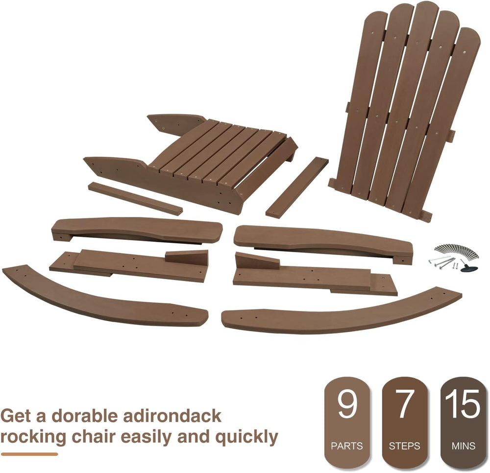 Psilvam HDPE Adirondack Patio Rocking Chair, Brown