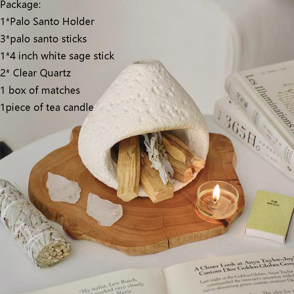 sage and palo Santo Chimney Burner Holder kit Chiminea Smudge kit with 1 Whit...