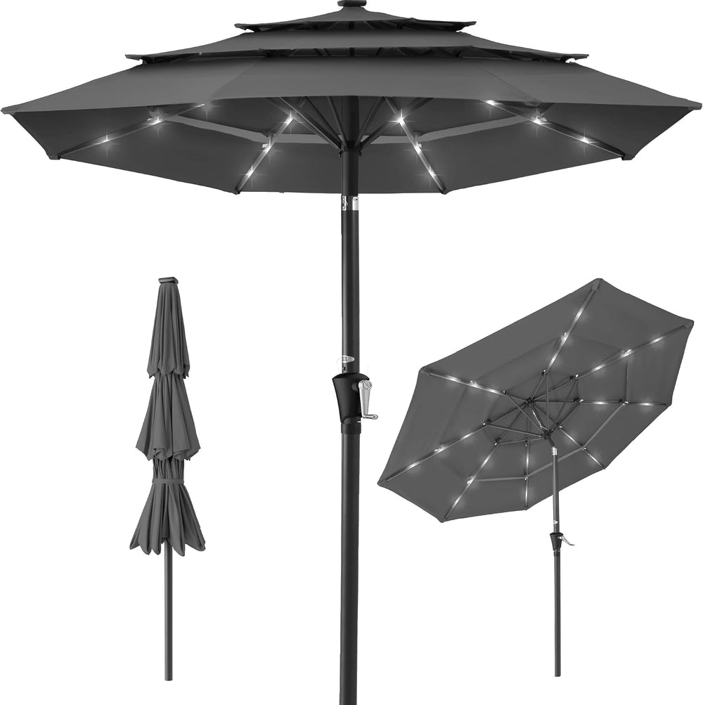 Best Choice Products 10ft 3-Tier Solar Patio Umbrella, Outdoor Market Sun Sha...
