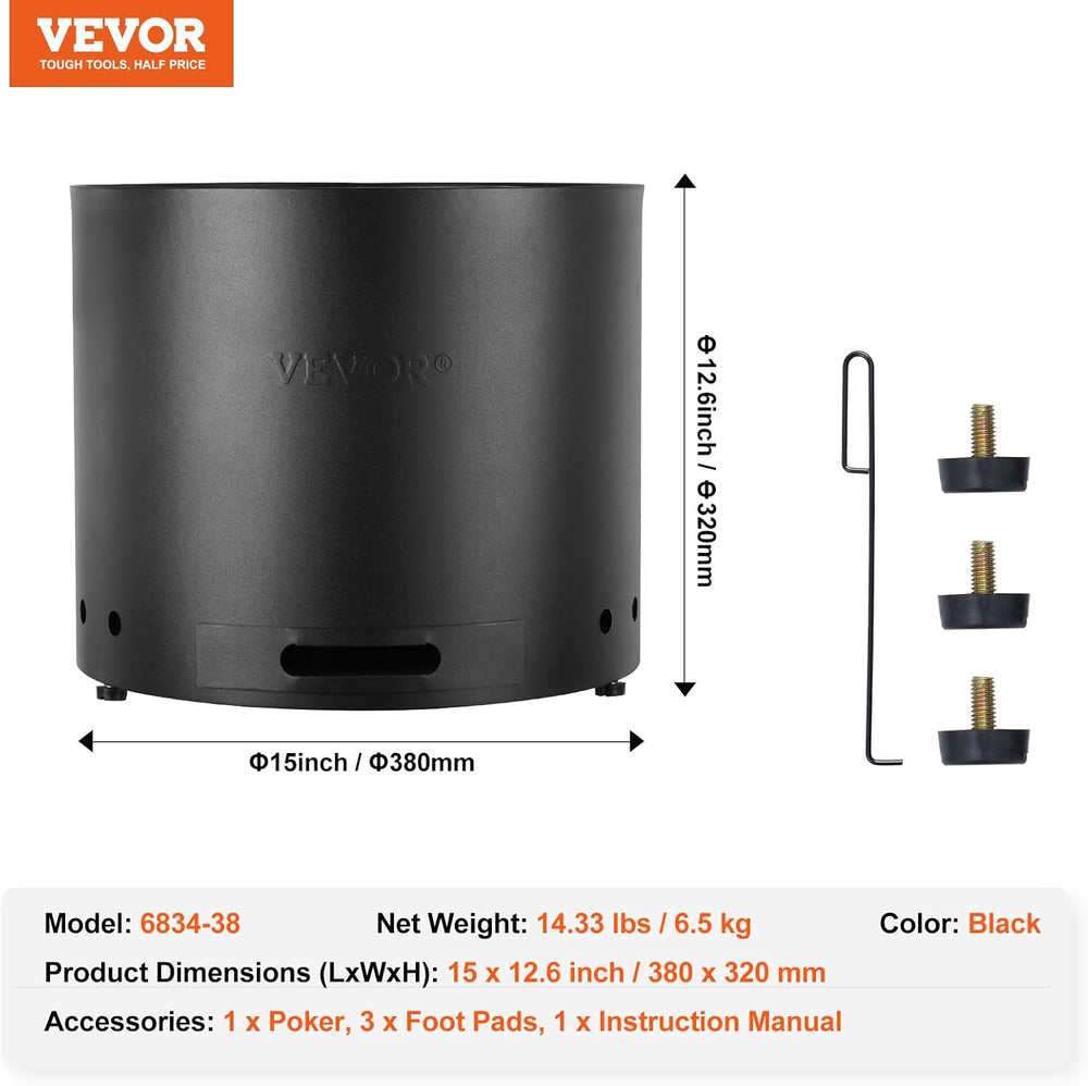 VEVOR Smokeless Fire Pit Stove Bonfire, H: 12.6 in x Dia: 15 in,Wood Burning ...
