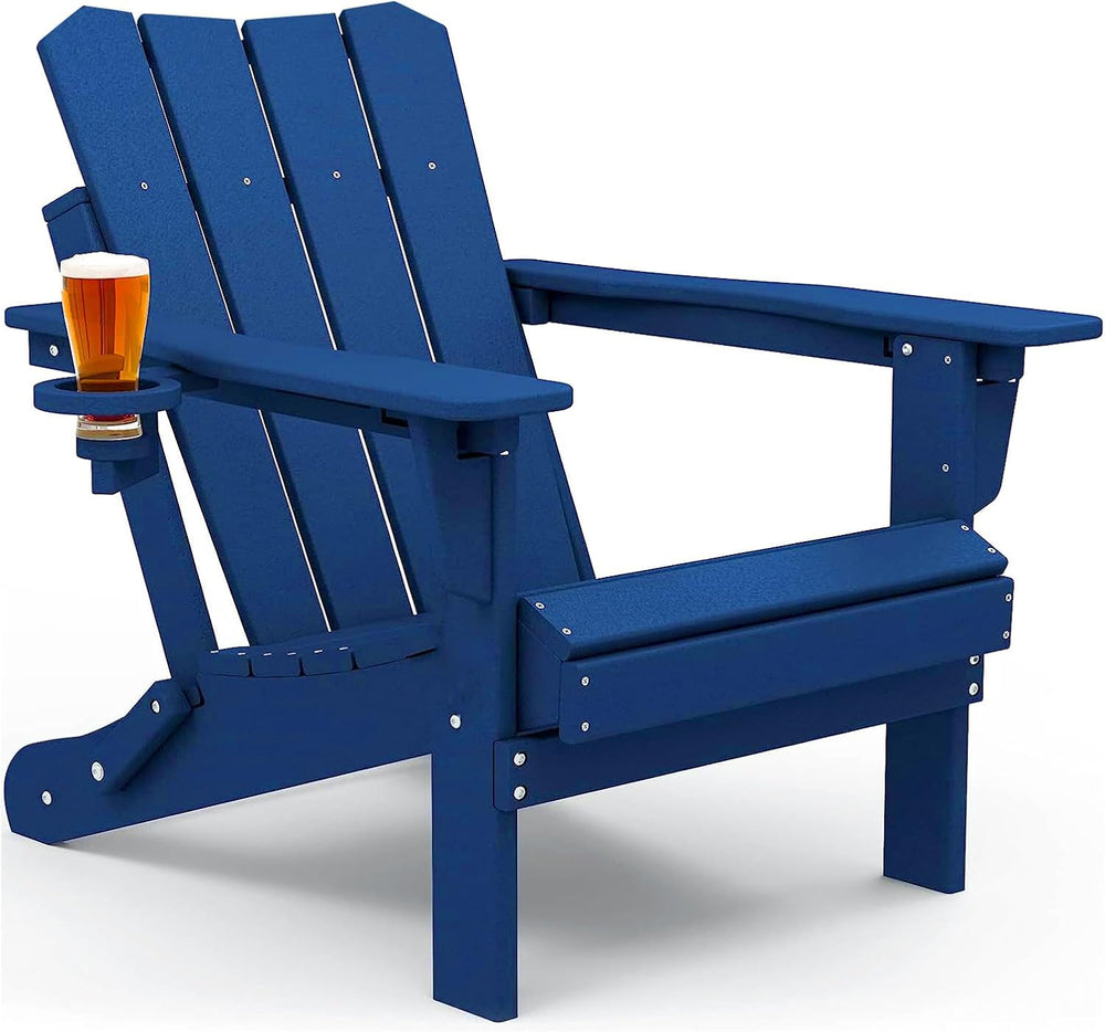 GARDENSTAR Oversized Folding HDPE Adirondack Chair with Cup Holder, Blue