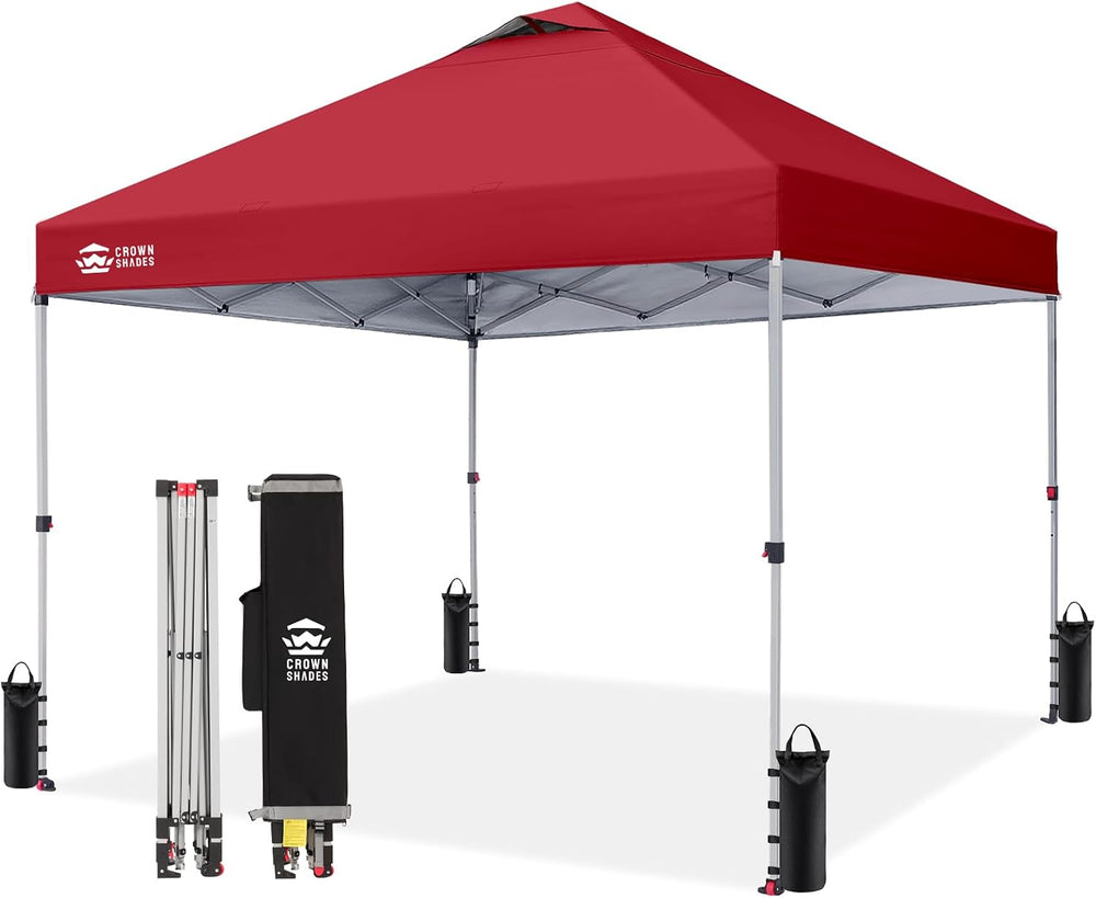 CROWN SHADES 10x10 Pop Up Canopy Tent with One Push Setup, Red